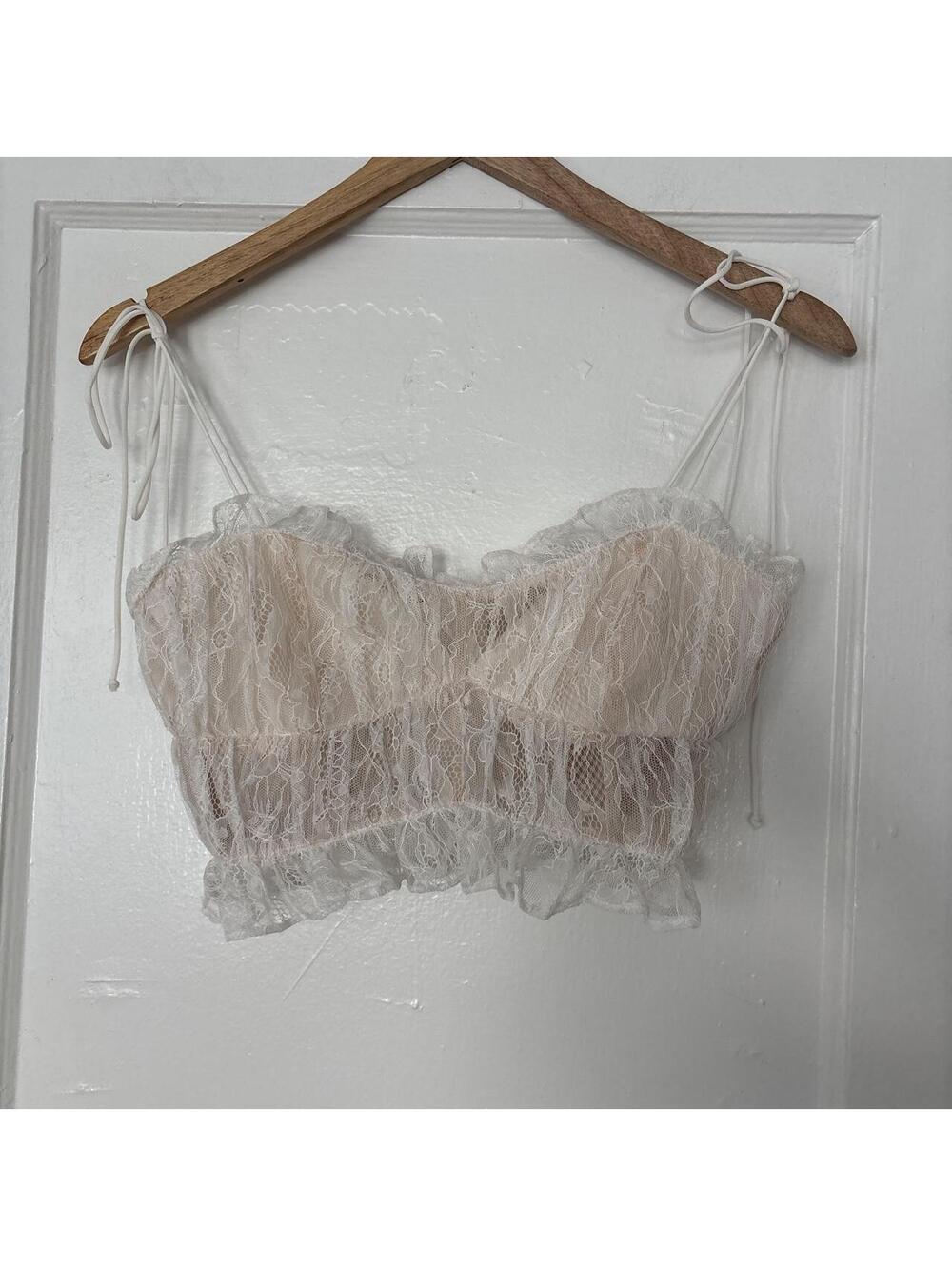 For Love and Lemons Women's Cream and Pink Crop-top